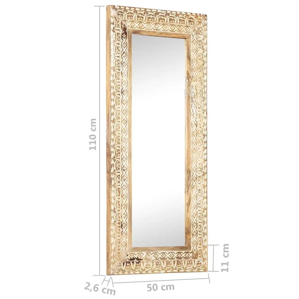 Hand-Carved Wooden Mirror 110x50cm Brown Solid Wood Unique Pattern