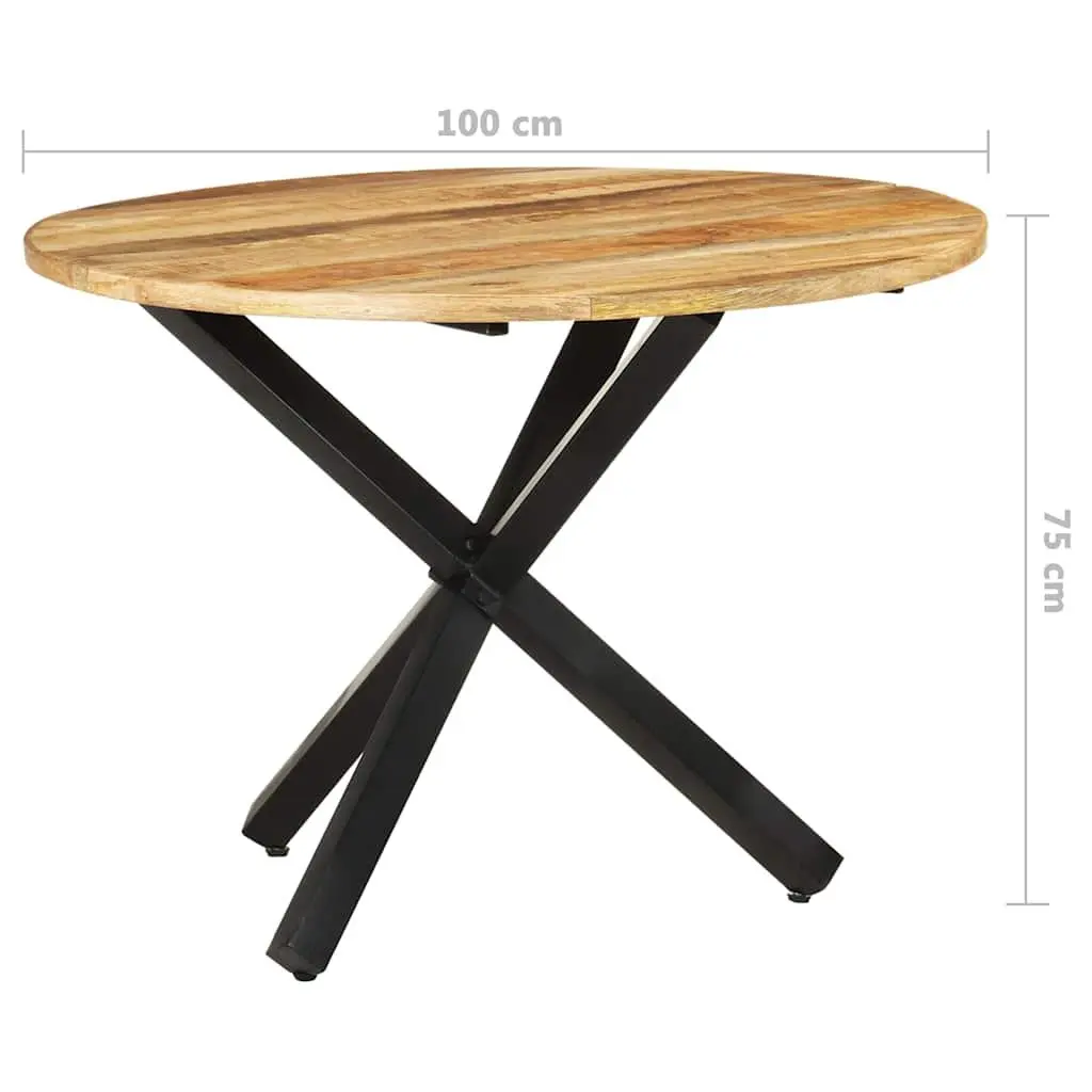 Round Dining Table 100cm Mango Wood Powder Coated Steel Legs Brown