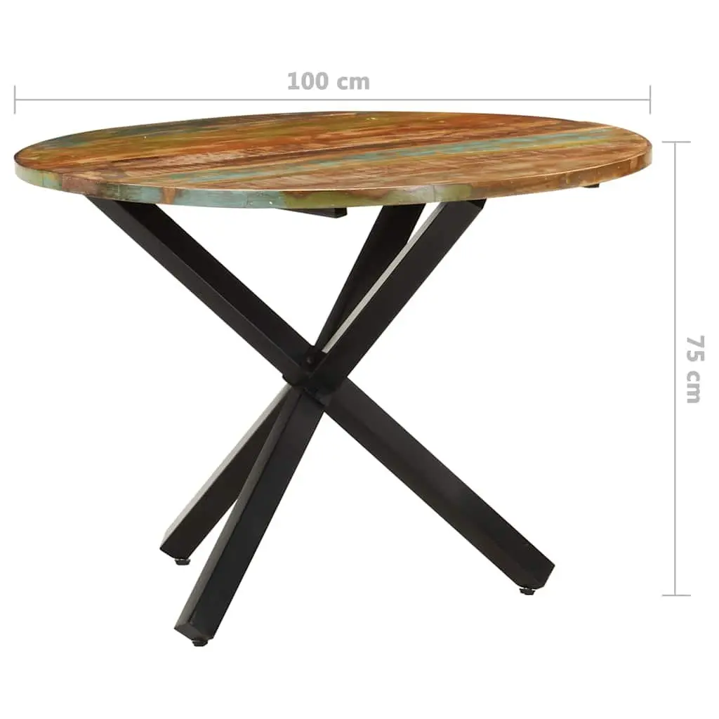Round Dining Table 100x100x75cm Reclaimed Wood Handmade Kitchen Furniture Brown