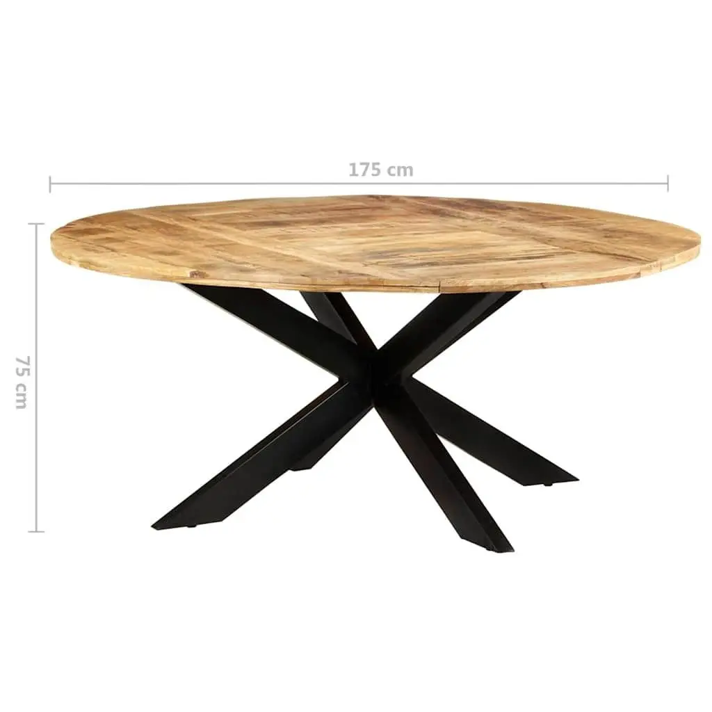 Round Dining Table 175cm Rough Mango Wood Brown Powder-coated Steel Legs