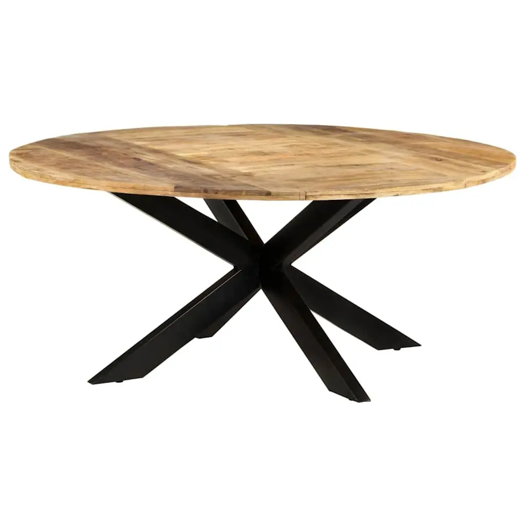 Round Dining Table 175cm Rough Mango Wood Brown Powder-coated Steel Legs