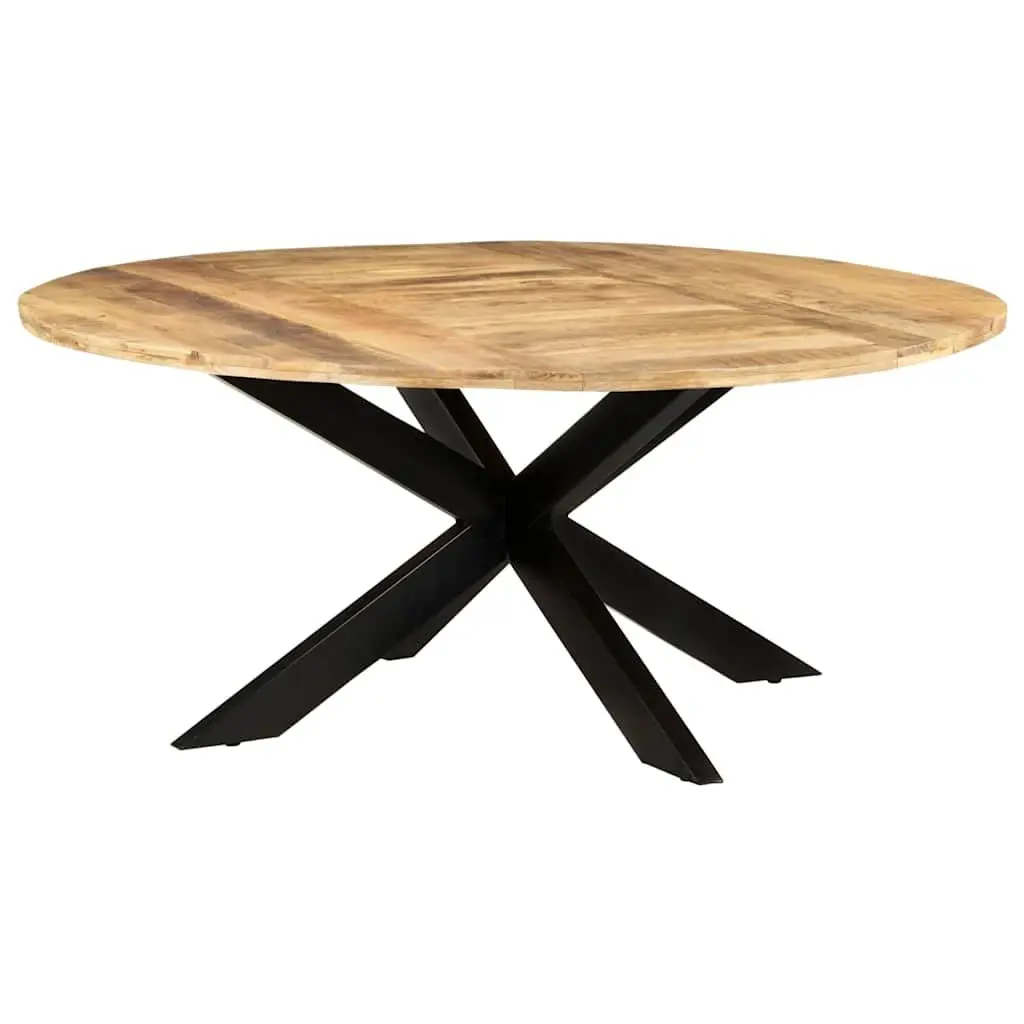 Round Dining Table 175cm Rough Mango Wood Brown Powder-coated Steel Legs
