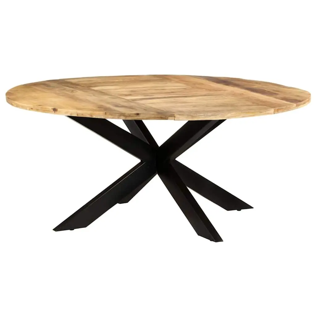 Round Dining Table 175cm Rough Mango Wood Brown Powder-coated Steel Legs