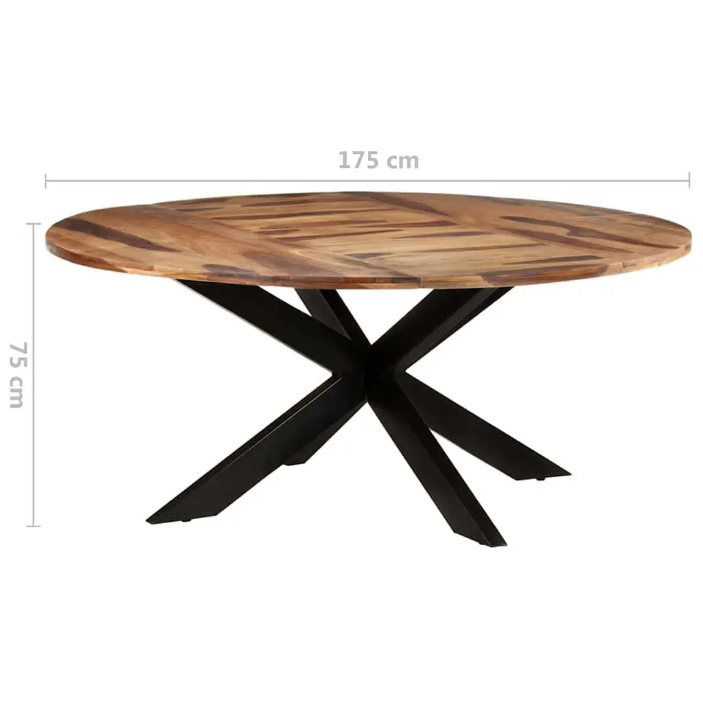 Round Dining Table 175cm Solid Acacia Wood Sturdy Powder-Coated Steel Legs Brown Honey