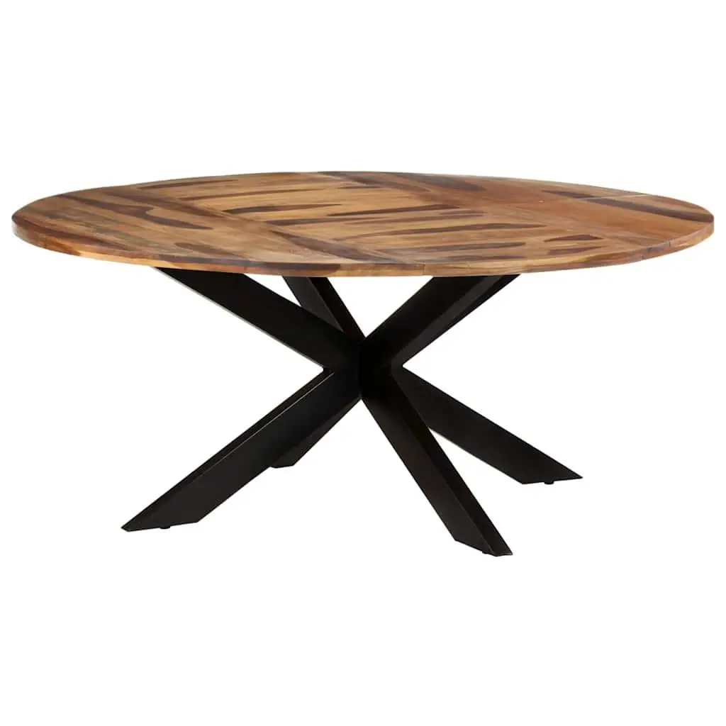 Round Dining Table 175cm Solid Acacia Wood Sturdy Powder-Coated Steel Legs Brown Honey