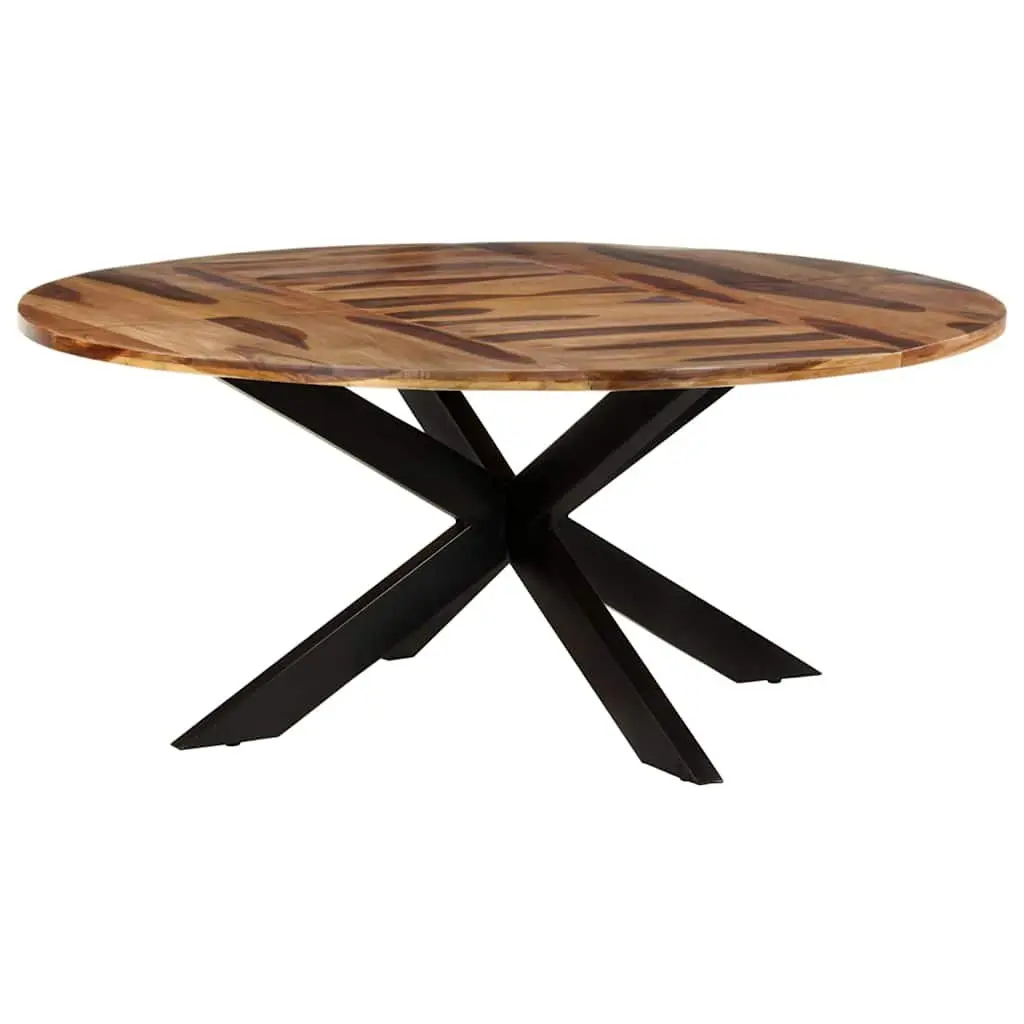 Round Dining Table 175cm Solid Acacia Wood Sturdy Powder-Coated Steel Legs Brown Honey