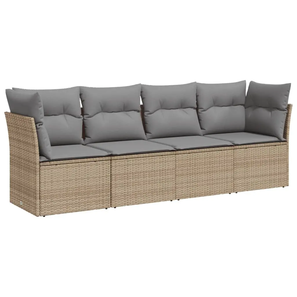 Outdoor Garden Sofa Set 4 Piece Beige Poly Rattan Patio Furniture with Cushions