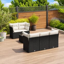 6 Piece Garden Sofa Set Outdoor Furniture Patio Lounge Black Poly Rattan