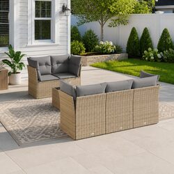 6 Piece Outdoor Garden Sofa Set with Cushions Beige Rattan Patio Furniture