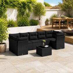 Garden Sofa Set 8 Piece Outdoor Furniture Patio Sectional with Cushions Black