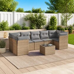 Outdoor Garden Sofa Set 8 Piece Beige Poly Rattan Furniture with Cushions Patio