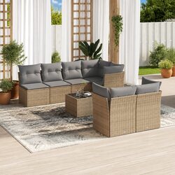 Garden Sofa Set 8 Piece Outdoor Furniture Beige Poly Rattan Patio Lounge with