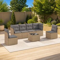 7 Piece Garden Sofa Set Outdoor Furniture Patio Beige Poly Rattan with Cushions