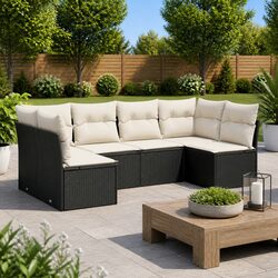 Garden Sofa Set 6 Piece Outdoor Furniture Patio Lounge Black Rattan Modular