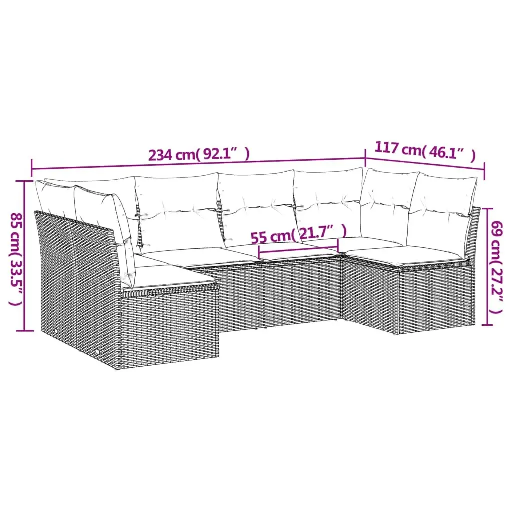 Garden Sofa Set 6 Piece Outdoor Furniture Patio Lounge Black Rattan Modular