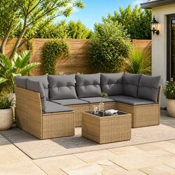 Comfortable 7-Piece Garden Sofa Set in Beige Rattan