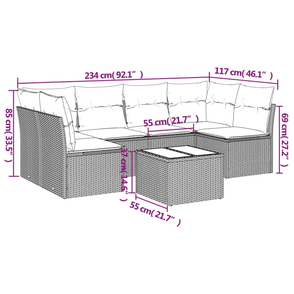 7 Piece Garden Sofa Set with Cushions Grey Outdoor Patio Furniture Modular