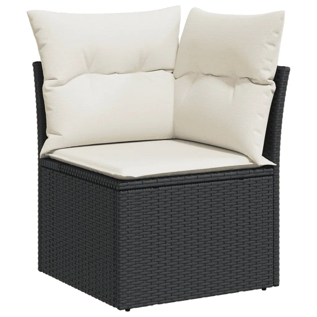 7 Piece Modular Outdoor Sofa Set Black Poly Rattan with Removable Cushions for Patio Garden Furniture