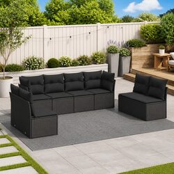 Garden Sofa Set 8 Piece Outdoor Furniture Patio Seating Black with Cushions