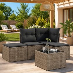 Comfortable 5 Piece Grey Garden Sofa Set for Outdoor Living