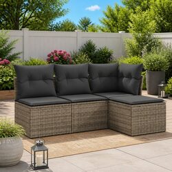 Garden Sofa Set 4 Piece Outdoor Furniture Grey Poly Rattan Modular Patio Lounge