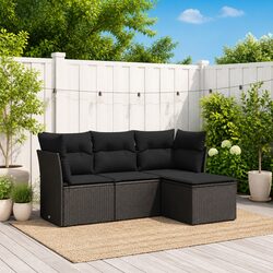 Garden Sofa Set 4 Piece Outdoor Furniture Black Poly Rattan Patio Seating