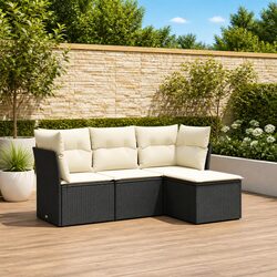 Outdoor Garden Sofa Set 4 Piece Black Poly Rattan Furniture Patio Seating