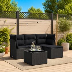 Garden Sofa Set 5 Piece Outdoor Furniture Patio Seating with Cushions Black