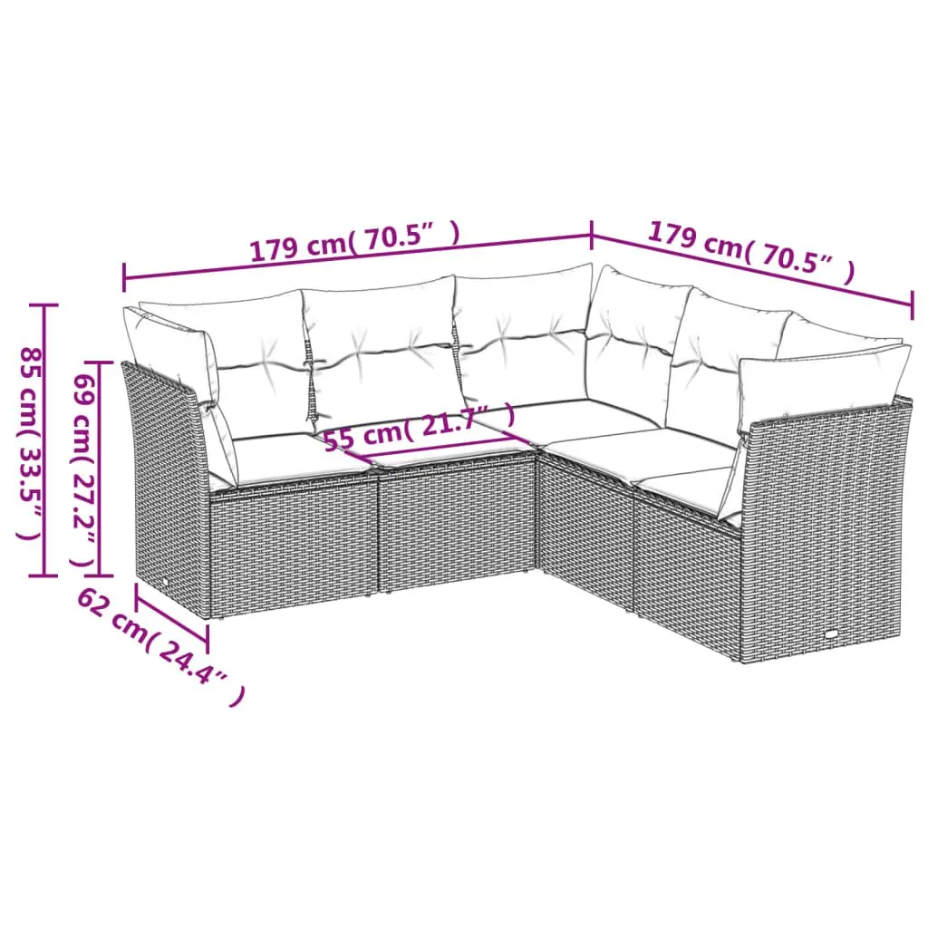 Garden Sofa Set 5 Piece Outdoor Furniture Grey Durable PE Rattan with Cushions