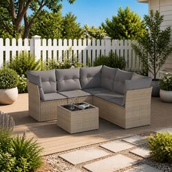 Beige Outdoor Sofa Set with Cushions for Relaxing Spaces