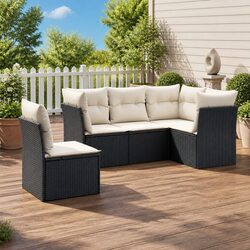 Black Modular Sofa Set - 5 Piece Outdoor Lounge with Cushions