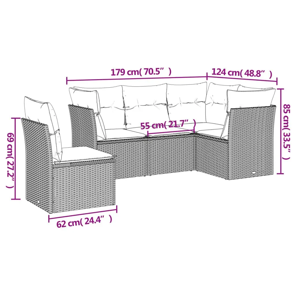 Garden Sofa Set 5 Piece Modular Outdoor Furniture with Cushions Black