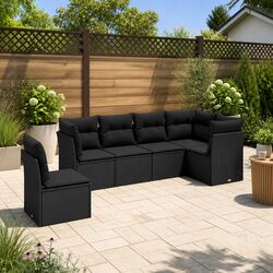 Garden Sofa Set 6 Piece Outdoor Furniture Black Poly Rattan Cushions Patio