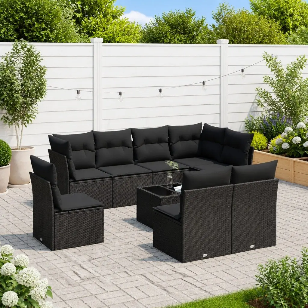 Garden Sofa Set 9 Piece Outdoor Furniture Patio Lounger with Cushions Black
