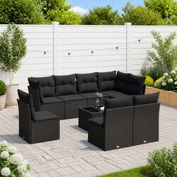 Garden Sofa Set 9 Piece Outdoor Furniture Patio Lounger with Cushions Black