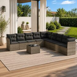 Outdoor 10 Piece Sofa Set in Grey with Cushions