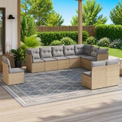 Outdoor Garden Sofa Set 10 Piece Modular Patio Furniture with Cushions Beige