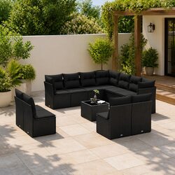 Garden Sofa Set 12 Piece Outdoor Furniture Patio Lounge Black Poly Rattan with