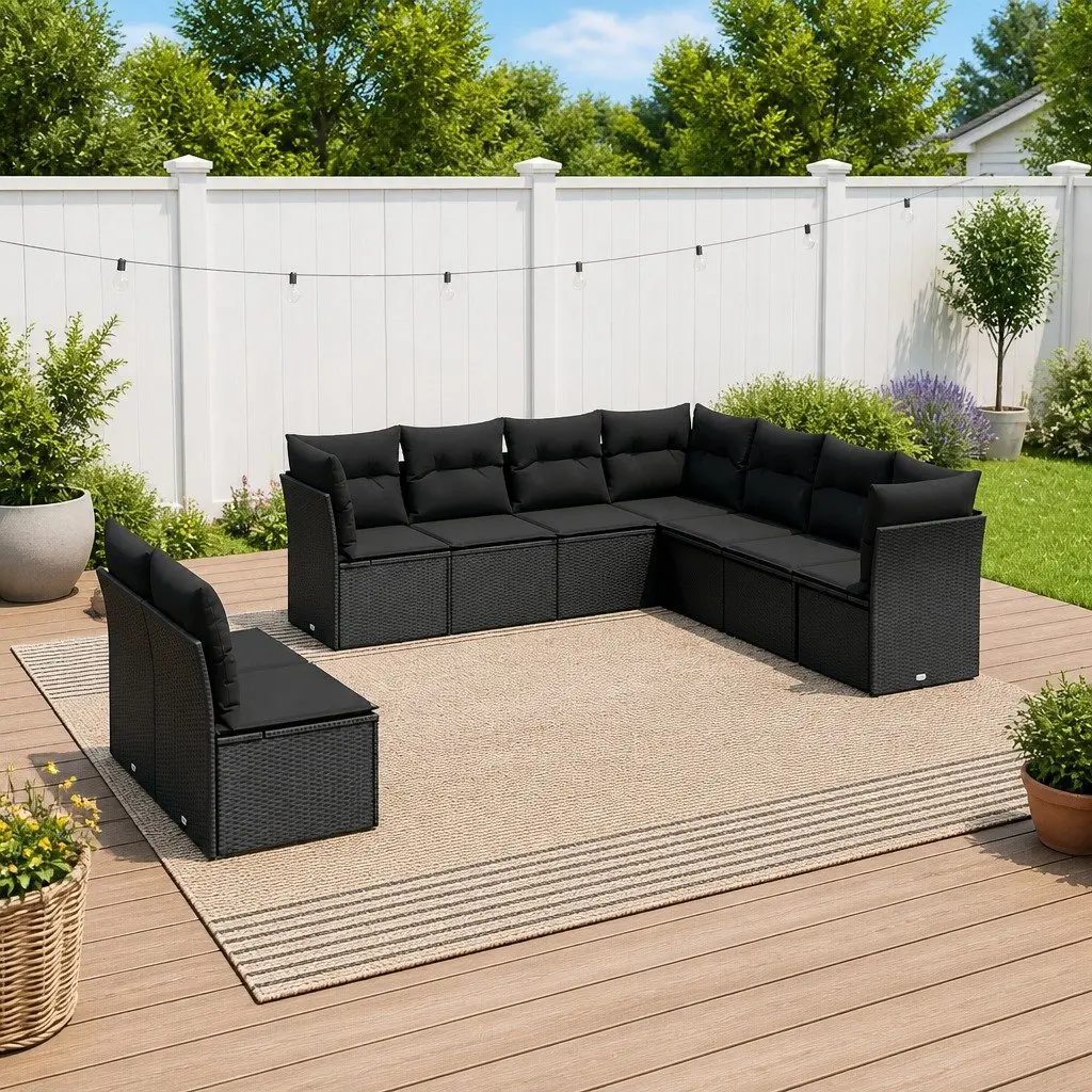 Garden Sofa Set 9 Piece Outdoor Furniture Patio Lounge Modular Black Rattan