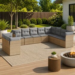 Outdoor Modular Sofa Set: 10-Piece Beige Rattan