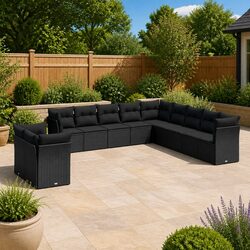 Transform Your Patio with This 11-Piece Black Rattan Sofa Set