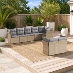 Outdoor 8-Piece Sofa Set with Beige Cushions for Relaxation