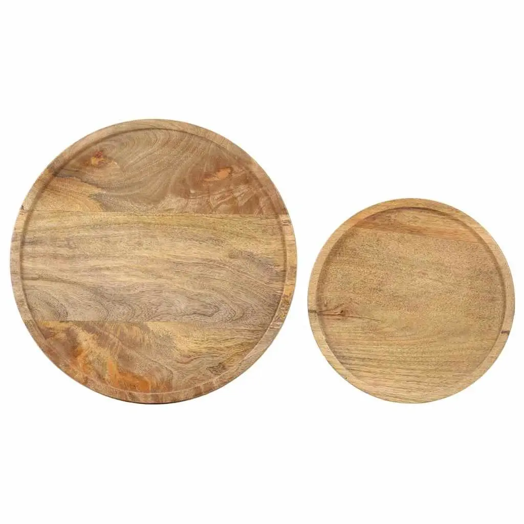 2 Piece Coffee Table Set Solid Mango Wood Steel Frame Living Room Furniture