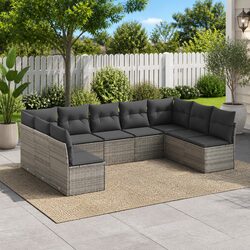 Garden Sofa Set 9 Piece Outdoor Furniture Grey Poly Rattan Modular Patio Lounge