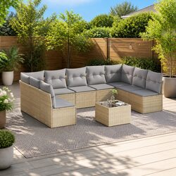 10 Piece Garden Sofa Set with Cushions Beige Outdoor Furniture Patio Seating