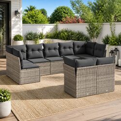 Stylish Grey 9 Piece Patio Lounge Sofa Set with Cushions