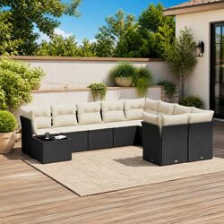 Garden Sofa Set 10 Piece Outdoor Furniture Black Poly Rattan Cushions Patio