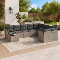 Stylish Outdoor Garden Sofa Set - 10 Pieces with Grey Cushions