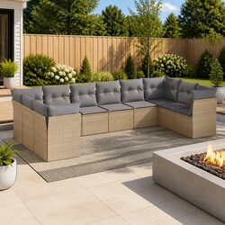 10-Piece Beige Outdoor Furniture Sofa Set for Relaxing