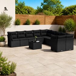 11-Piece Modular Outdoor Garden Sofa Set in Black